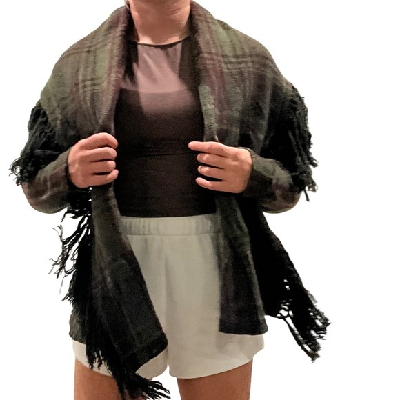 Lauren Ralph Lauren‎ 100% Wool Plaid Fringe Cardigan Sweater Jacket Coat Small - Picture 2 of 9